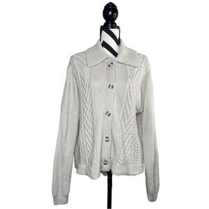 Quince Sz S Australian Merino Wool Collared Heather Bone Cable Cardigan